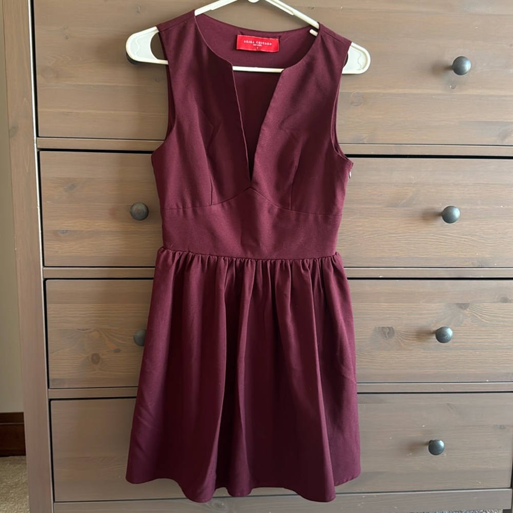 Akira Chicago size small burgundy mini dress.